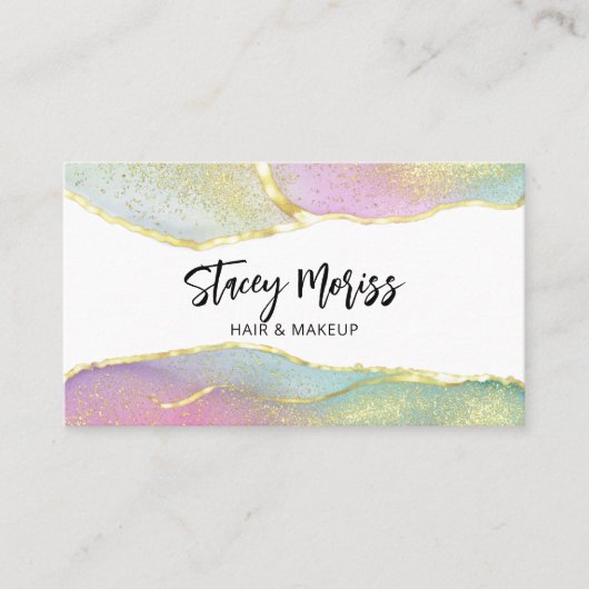 シックモダンブライトトレンディーカラフル金ゴールドQRコードバス 名刺 (正面)