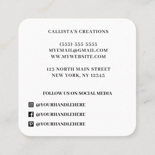 シックモダンブライトフローラ開花水色 スクエア名刺 (裏面)