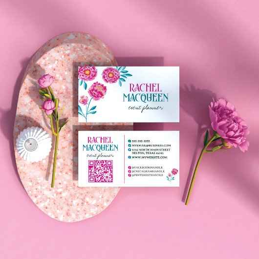 シックモダンブライトフローラ開花水色 名刺