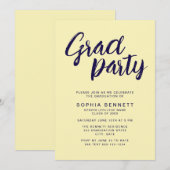 シックモダンブラシスクリプトネイビー&イエローグラードパーティー 招待状 (正面/裏面)