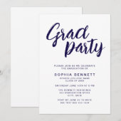 シックモダンブラシスクリプトネイビー&ホワイトグラードパーティー 招待状 (正面/裏面)