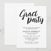 シックモダンブラシスクリプトブラック&ホワイトグラードパーティー 招待状 (正面/裏面)