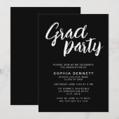 シックモダンブラシスクリプトブラック&ホワイトグラードパーティー 招待状 (正面/裏面)