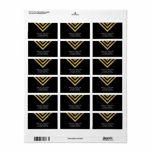 シックモダンブラックおよびフェイク金ゴールド幾何学的アドレス ラベル (フルシート)
