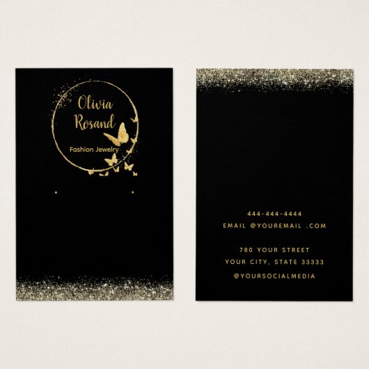 シックモダンブラックと金ゴールドイヤリングディスプレイカード (正面&裏面)