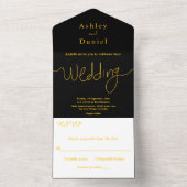 シックモダンブラックと金ゴールドミニマル結婚ズ オールインワン招待状 (内側)