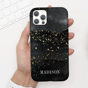 シックモダンブラックウォーター色金ゴールド星(名前あり) iPhone 11 ケース