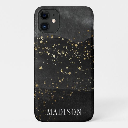 シックモダンブラックウォーター色金ゴールド星(名前あり) Case-Mate iPhoneケース (裏面)