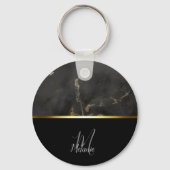 シックモダンブラックグレー大理石金ゴールドモノグラム キーホルダー (正面)