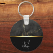 シックモダンブラックグレー大理石金ゴールドモノグラム キーホルダー (正面)