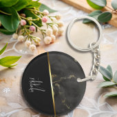 シックモダンブラックグレー大理石金ゴールドモノグラム キーホルダー