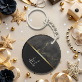 シックモダンブラックグレー大理石金ゴールドモノグラム キーホルダー