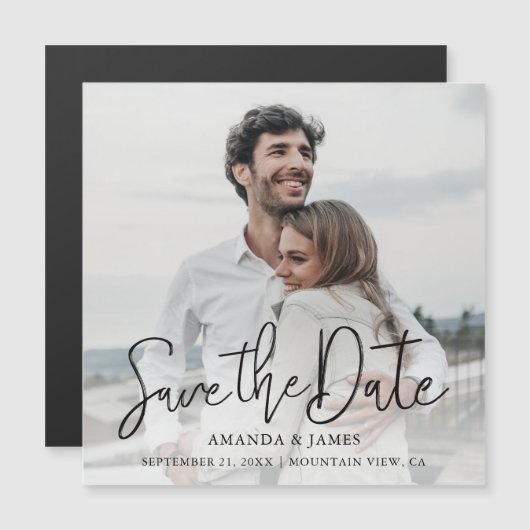 シックモダンブラックタイポグラフィ結婚式の日付を保存 マグネット招待状 (正面/裏面)