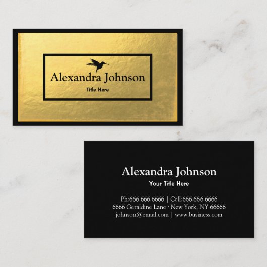 シックモダンブラックハミングフェイクバードゴールドフォイル 名刺 (正面/裏面)
