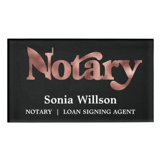 シックモダンブラックバラ公証人公債署名 名札 (正面)