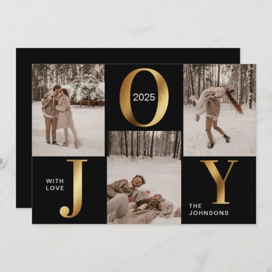 シックモダンブラック金ゴールドジョイメリークリスマスフォトH シーズンカード (正面/裏面)