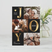 シックモダンブラック金ゴールドフォトコラージジョークリスマス シーズンカード (スタンド正面)