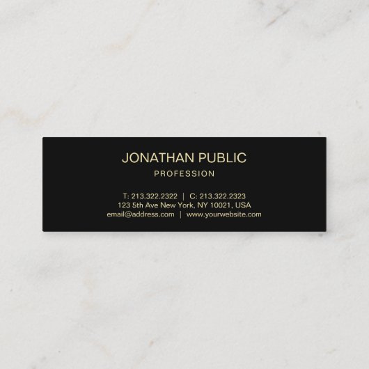 シックモダンブラック金ゴールド文字エレガントシンプルプレーン スキニー名刺 (裏面)