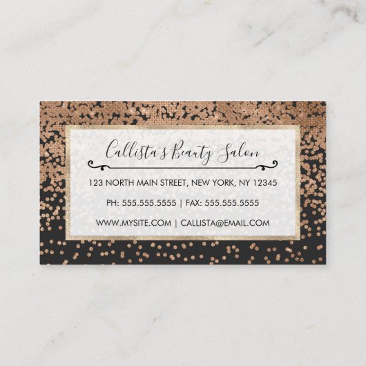 シックモダンブラック金ゴールド水玉模様ブラック紙吹雪 ロイヤリティカード (裏面)