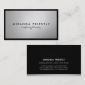シックモダンブラック&シルバーフォイルウェディングプランナー 名刺 (正面/裏面)