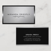 シックモダンブラック&シルバーフォイルウェディングプランナー 名刺 (正面/裏面)