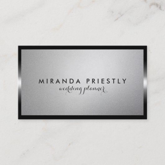 シックモダンブラック&シルバーフォイルウェディングプランナー 名刺 (正面)