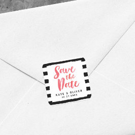 シックモダンブラック&ホワイトのストライプ日付を保存 スクエアシール