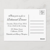シックモダンブラック&ホワイトのリハ結婚ーサルディナー ポストカード (裏面)