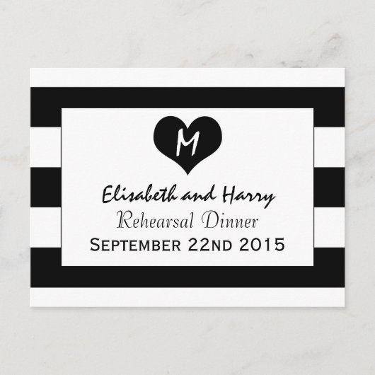 シックモダンブラック&ホワイトのリハ結婚ーサルディナー ポストカード (正面)