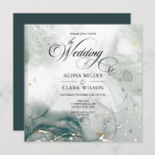 シックモダンブラック&ホワイトウォーター結婚カラー 招待状 (正面/裏面)