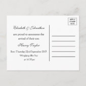 シックモダンブラック&ホワイトベビー発表 案内ポストカード (裏面)