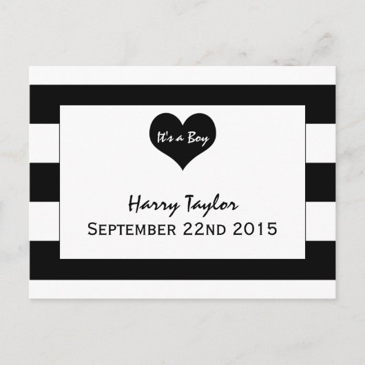 シックモダンブラック&ホワイトベビー発表 案内ポストカード (正面)