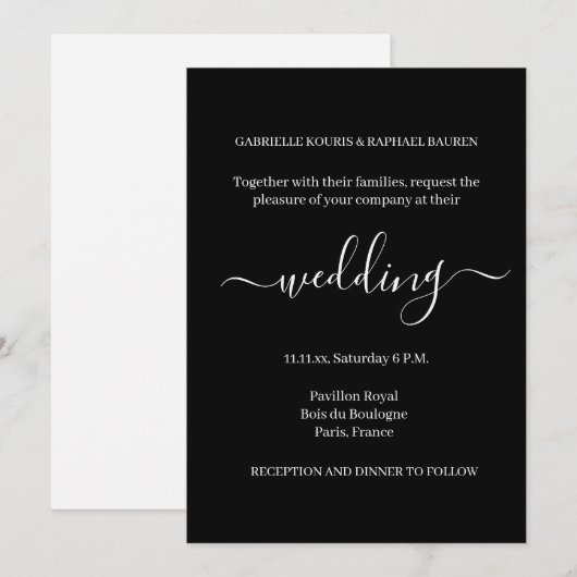 シックモダンブラック&ホワイトミニマリスト結婚ズ 招待状 (正面/裏面)