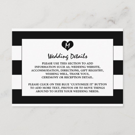 シックモダンブラック&ホワイト結婚ズ詳細 エンクロージャーカード (正面)