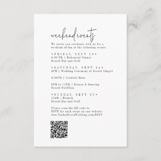 シックモダンブラック&ホワイト結婚ズ・ウィークエンドイベント エンクロージャーカード (正面)