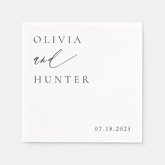 シックモダンブラック&ホワイト結婚ズ スタンダードカクテルナプキン (正面)