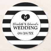 シックモダンブラック&ホワイト結婚ズ ラウンドペーパーコースター (正面)