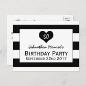 シックモダンブラック&ホワイト誕生日招待状 インビテーションポストカード (正面/裏面)