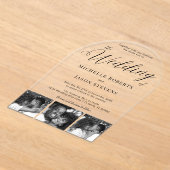 シックモダンブラック&ホワイト3フォトストリップ結婚ズ アクリル招待状 (レイダウン)