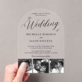 シックモダンブラック&ホワイト3フォトストリップ結婚ズ アクリル招待状 (インサイチュ (ポータブル))