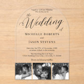 シックモダンブラック&ホワイト3フォトストリップ結婚ズ アクリル招待状 (正面)