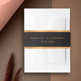 シックモダンブラック&金ゴールドダイヤモンドエレガントな結婚式 招待状ベリーバンド