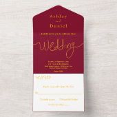 シックモダンブルゴーニュと金ゴールドミニマル結婚ズ オールインワン招待状 (内側)