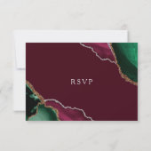 シックモダンブルゴーニュ&グリーンブラックアゲート結婚ズ 出欠カード (裏面)