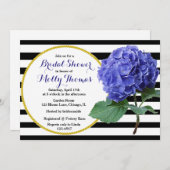 シックモダンブルーアジサイ結婚ズブライダルシャワー 招待状 (正面/裏面)