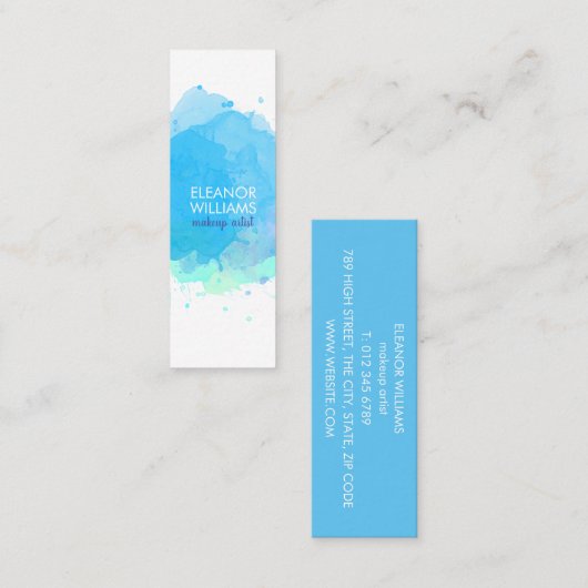 シックモダンブルーウォーターカラーブロスクエア スキニー名刺 (正面/裏面)