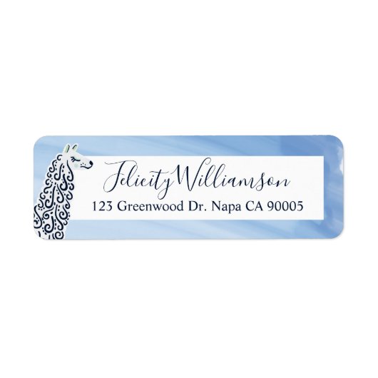 シックモダンブルーウォーター色&ラマイラストレーション ラベル (正面)