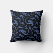 シックモダンブルーエレガントとブラックのフローラ枕 クッション (裏面)