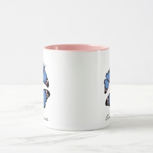 シックモダンブルーバタフライデザインパーソナライズされた マグカップ (中央)