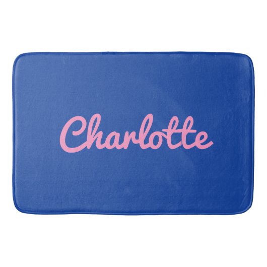 シックモダンブルーピンク名門私立校風の名前をカスタムするトレンディー バスマット (正面)